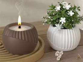 Molde silicona florero redondo medio rayado liso